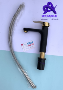 شیر روشویی ایرسا مدل پرنس مشکی طلایی با طراحی خاص، بدنه مقاوم و آبکاری باکیفیت. انتخابی شیک برای سرویس‌ بهداشتی مدرن. خرید آنلاین با ارسال سریع از استور امیر.
