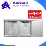 سینک دو لگنه توکار استیل البرز مدل 952 با عمق ۲۰ سانتیمتر، ظرفیت بالا، عایق صدا، تخته کار و سبد میوه‌شور. انتخاب حرفه ای برای آشپزخانه مدرن. خرید اینترنتی از استور امیر با ارسال سریع.
